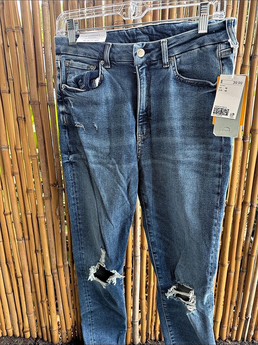H&M Super Skinny Distressed Blue Jeans Waist 10 NWT